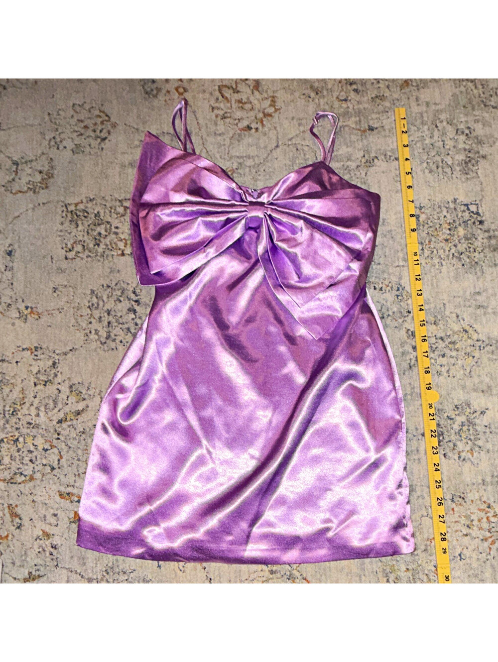 ELLIATT Purple Satin Bow Front Sweetheart Strappy Mini Dress Womens Sz S A371